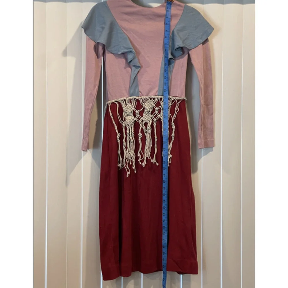 Vintage‎ Homemade Funky Pink Red Blue Ruffle Costume with Belt Boho Small